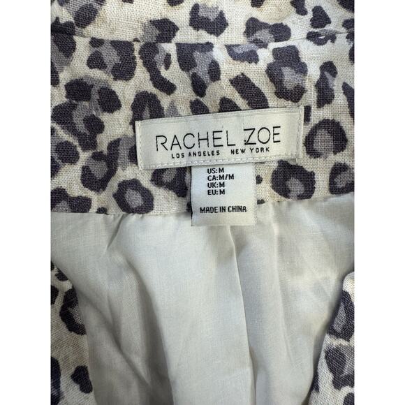 Rachel Zoe Jacket Womens Medium Beige Brown Animal Print Blazer Linen Blend - Picture 3 of 4